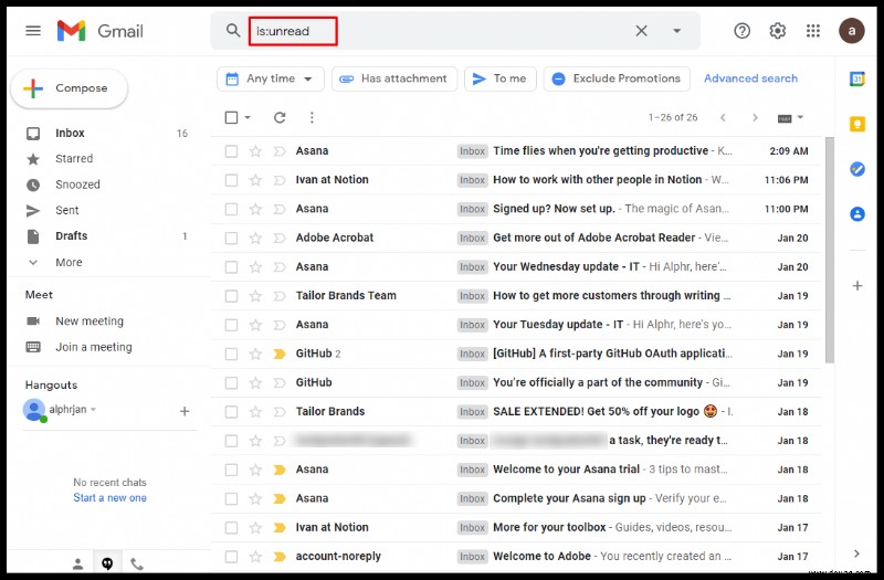 So finden Sie ungelesene E-Mails in Gmail