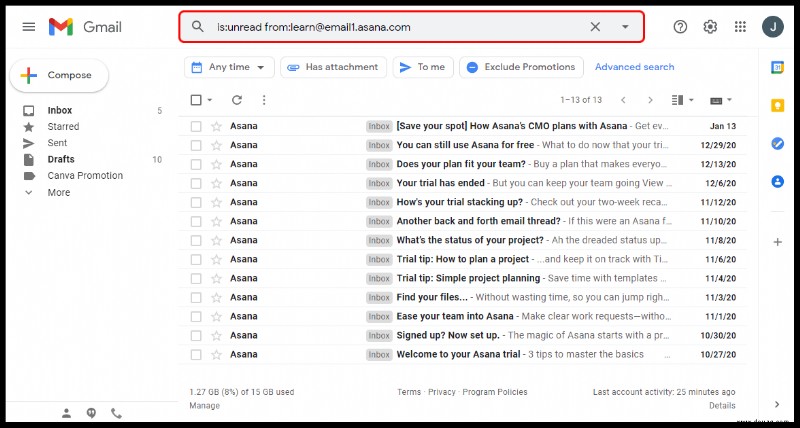 So finden Sie ungelesene E-Mails in Gmail