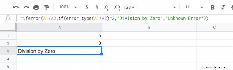 So entfernen Sie #Div/0 in Google Tabellen