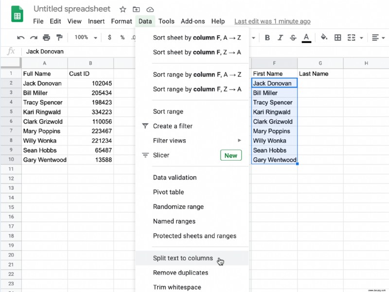 So trennen Sie Vor- und Nachnamen in Google Tabellen