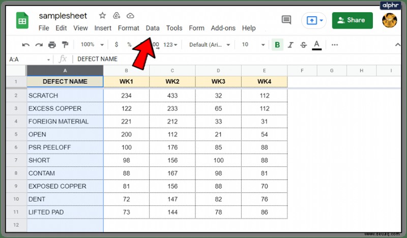 So alphabetisieren Sie Daten durch Sortieren in Google Tabellen