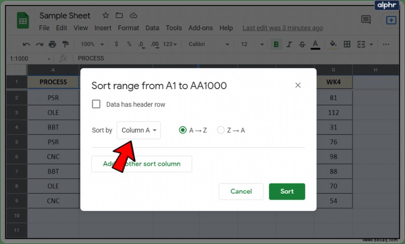 So alphabetisieren Sie Daten durch Sortieren in Google Tabellen
