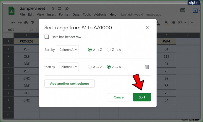 So alphabetisieren Sie Daten durch Sortieren in Google Tabellen