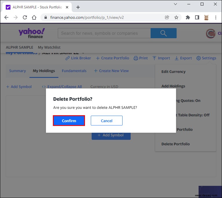 So löschen Sie eine Aktie in Yahoo Finanzen