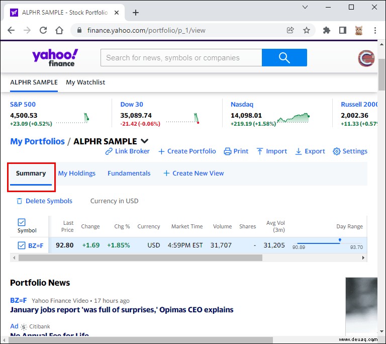 So löschen Sie eine Aktie in Yahoo Finanzen