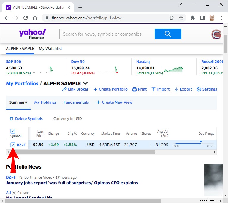 So löschen Sie eine Aktie in Yahoo Finanzen