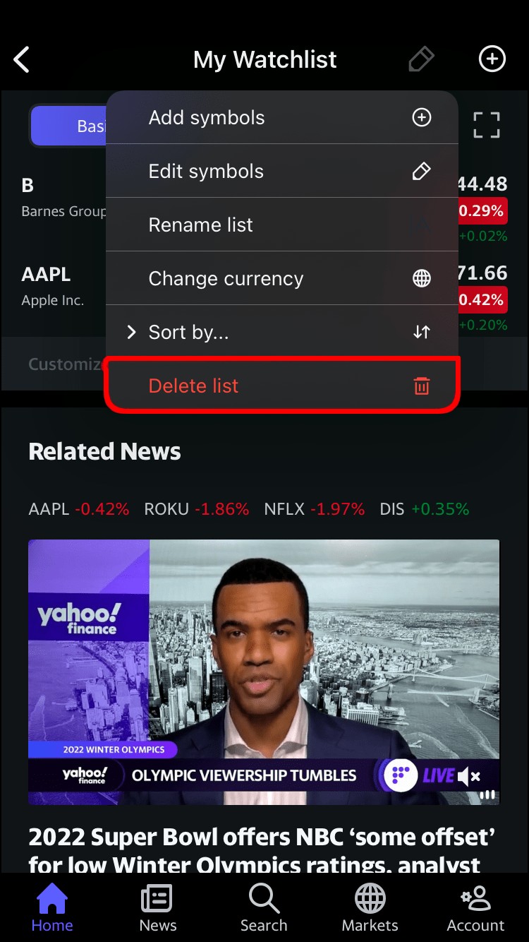 So löschen Sie eine Aktie in Yahoo Finanzen